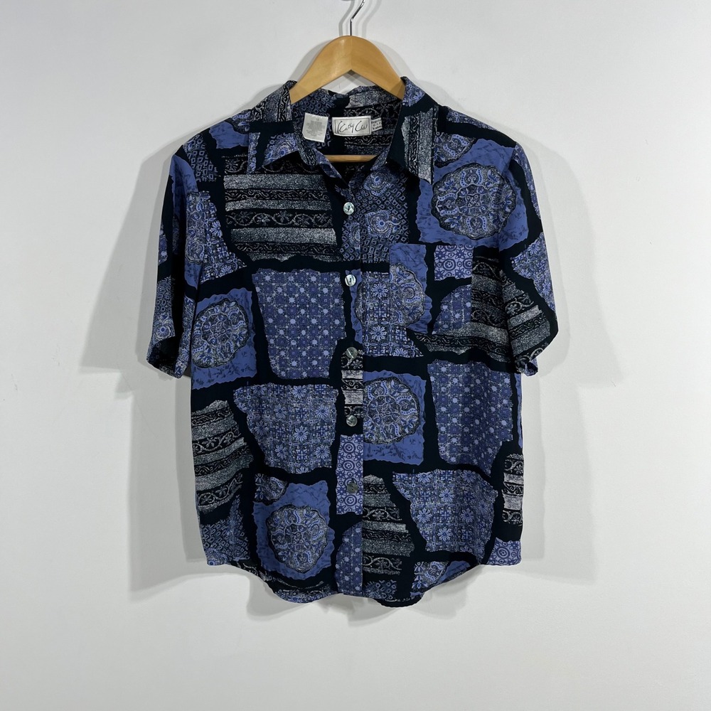 Cathy Che VTG Fairy Grunge Boho Patchwork Paisley Button Down Shirt Womens 10